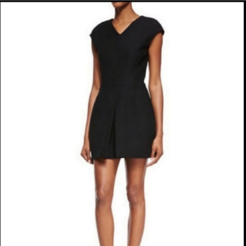 VINCE black fit flare v neck cap sleeve mini dress 6